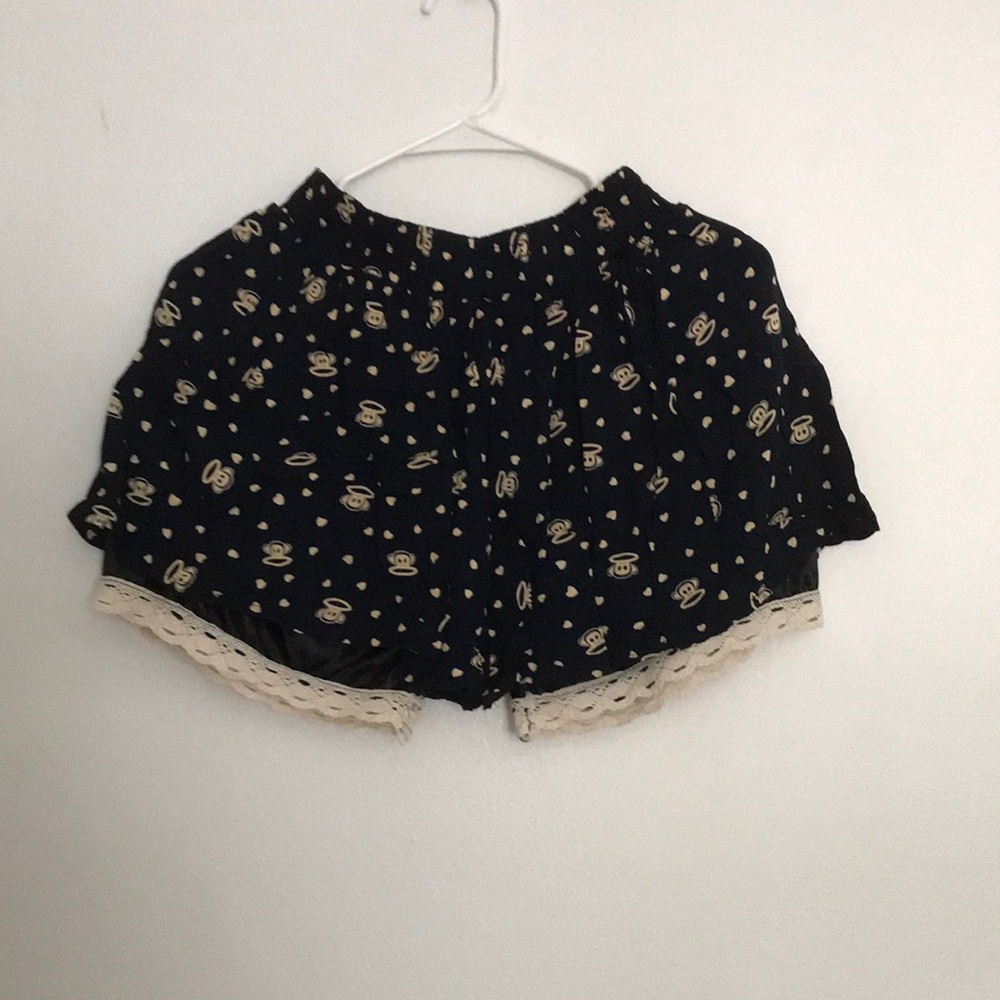 Women’s Navy Shorts Monkey Heart Print Lace Lining